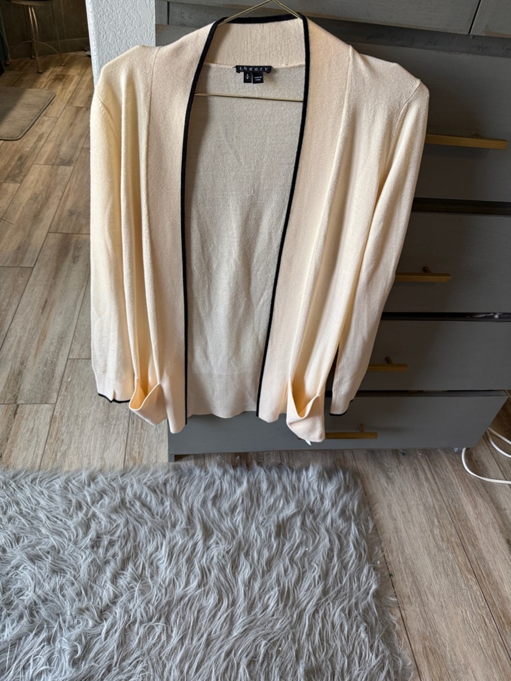 Theory Cream Open-Front Cardigan with Black Trim